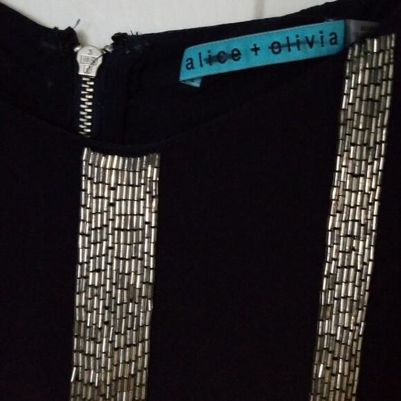 Alice + Olivia SILK Blouse Beaded Sz XS DARK BLUE Boxy Short Flowy Cocktail - Picture 12 of 15